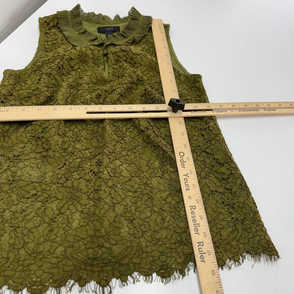 J.Crew Top Womens Petite X Small Green Lace Ruffle Neck Blouse - Picture 8 of 8